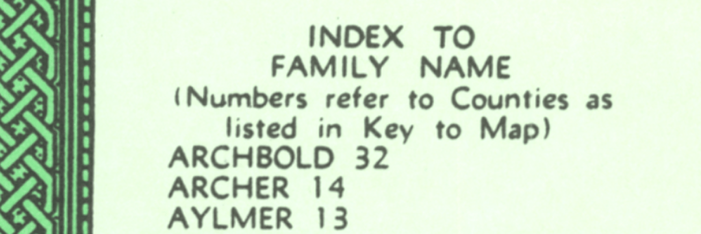Reference-number index on the Kane Ancestral Map of Ireland